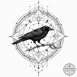 Tattoo sketch, crow of consciousness: a sleek... - эскиз тату (№1752403538_0, 13.07.2025 10:45) — tattoo-photo.ru