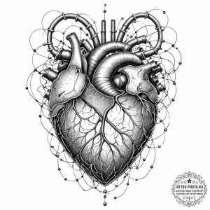 Tattoo sketch, quantum computing heart, a sty... - эскиз тату (№1752403966_0, 13.07.2025 10:52) — tattoo-photo.ru