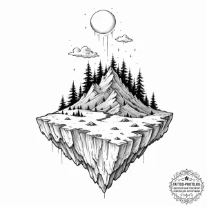 Tattoo sketch, floating island of memories, a... - эскиз тату (№1752404051_0, 13.07.2025 10:54) — tattoo-photo.ru