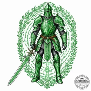 Tattoo sketch, knight of the green code, a po... - эскиз тату (№1752404310_0, 13.07.2025 10:58) — tattoo-photo.ru