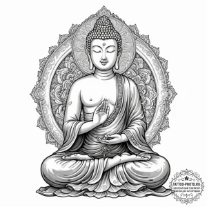 Tattoo sketch, jade buddha, digital aura, a s... - эскиз тату (№1752404395_0, 13.07.2025 10:59) — tattoo-photo.ru