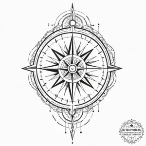 Tattoo sketch, mapmaker's cosmic compass, an... - эскиз тату (№1752405056_0, 13.07.2025 11:10) — tattoo-photo.ru