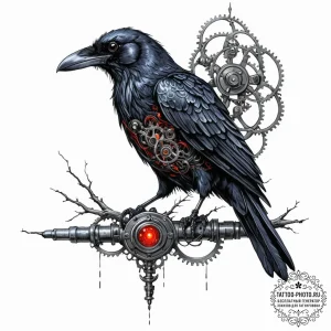 Tattoo sketch, robotic raven's roost, a majes... - эскиз тату (№1752405371_0, 13.07.2025 11:16) — tattoo-photo.ru