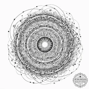 Tattoo sketch, vortex of virtual visions, a s... - эскиз тату (№1752405866_0, 13.07.2025 11:24) — tattoo-photo.ru