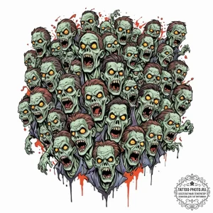 Tattoo sketch, zombie horde, digital glitch e... - эскиз тату (№1752406153_0, 13.07.2025 11:29) — tattoo-photo.ru