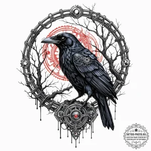Tattoo sketch, robotic raven's roost, a majes... - эскиз тату (№1752407180_0, 13.07.2025 11:46) — tattoo-photo.ru