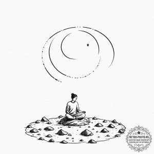 Tattoo sketch, zero-gravity zen garden, a min... - эскиз тату (№1752407520_0, 13.07.2025 11:52) — tattoo-photo.ru