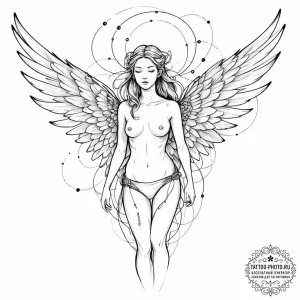 Tattoo sketch, divine digital avatar, a seren... - эскиз тату (№1752410334_0, 13.07.2025 12:38) — tattoo-photo.ru