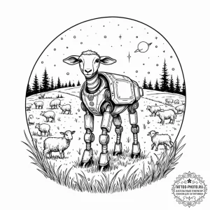 Tattoo sketch, quixotic robot shepherd, a sma... - эскиз тату (№1752410669_0, 13.07.2025 12:44) — tattoo-photo.ru