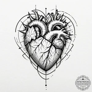 Tattoo sketch, geometric heart, breaking apar... - эскиз тату (№1752410752_0, 13.07.2025 12:45) — tattoo-photo.ru