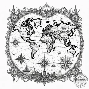 Tattoo sketch, haunted historical map, an ant... - эскиз тату (№1752411033_0, 13.07.2025 12:50) — tattoo-photo.ru