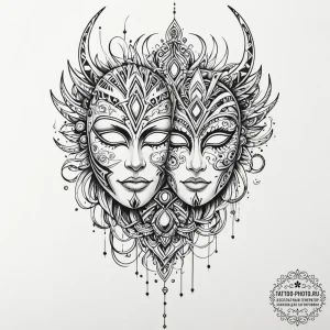 Tattoo sketch, mask of many realities, a sing... - эскиз тату (№1752416813_0, 13.07.2025 14:26) — tattoo-photo.ru