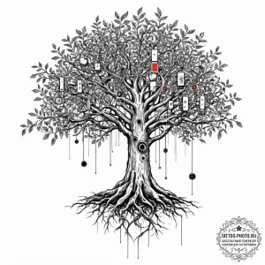 Tattoo sketch, banyan tree with roots growing... - эскиз тату (№1752417151_0, 13.07.2025 14:32) — tattoo-photo.ru