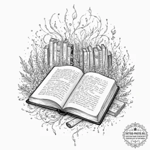 Tattoo sketch, hushed library, digital whispe... - эскиз тату (№1752418490_0, 13.07.2025 14:54) — tattoo-photo.ru