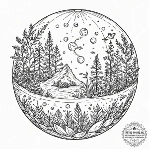 Tattoo sketch, evolving ecosystem globe, a tr... - эскиз тату (№1752418576_0, 13.07.2025 14:56) — tattoo-photo.ru