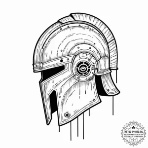 Tattoo sketch, warrior's helmet, digital scar... - эскиз тату (№1752418662_0, 13.07.2025 14:57) — tattoo-photo.ru
