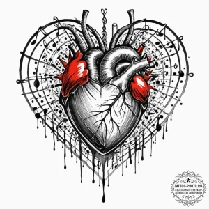 Tattoo sketch, drummer's pulse, a stylized hu... - эскиз тату (№1752419091_0, 13.07.2025 15:04) — tattoo-photo.ru