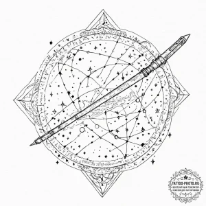 Tattoo sketch, night sky cartographer's quill... - эскиз тату (№1752420291_0, 13.07.2025 15:24) — tattoo-photo.ru