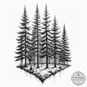 Tattoo sketch, pixelated pine forest, a seren... - эскиз тату (№1752420546_0, 13.07.2025 15:29) — tattoo-photo.ru