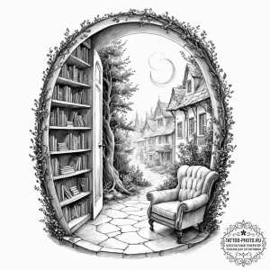 Tattoo sketch, hidden portal in a humble home... - эскиз тату (№1752420890_0, 13.07.2025 15:34) — tattoo-photo.ru