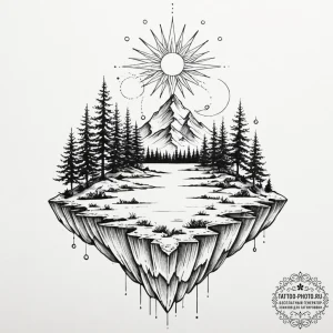 Tattoo sketch, floating island of memories, a... - эскиз тату (№1752422157_0, 13.07.2025 15:55) — tattoo-photo.ru