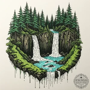 Tattoo sketch, verdant data waterfall, a maje... - эскиз тату (№1752422411_0, 13.07.2025 16:00) — tattoo-photo.ru
