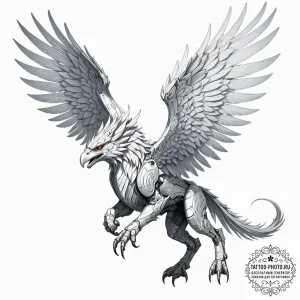 Tattoo sketch, guardian gryphon, cybernetic w... - эскиз тату (№1752423152_0, 13.07.2025 16:12) — tattoo-photo.ru