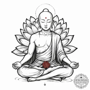 Tattoo sketch, zen robot monk, a serene, mini... - эскиз тату (№1752423321_0, 13.07.2025 16:15) — tattoo-photo.ru
