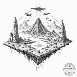 Tattoo sketch, nexus of ancient and future, a... - эскиз тату (№1752423825_0, 13.07.2025 16:23) — tattoo-photo.ru