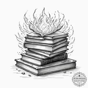 Tattoo sketch, battle-worn bookshelf, with an... - эскиз тату (№1752425141_0, 13.07.2025 16:45) — tattoo-photo.ru