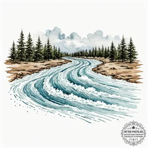 Tattoo sketch, tidal bore, data flow, a power... - эскиз тату (№1752425310_0, 13.07.2025 16:48) — tattoo-photo.ru