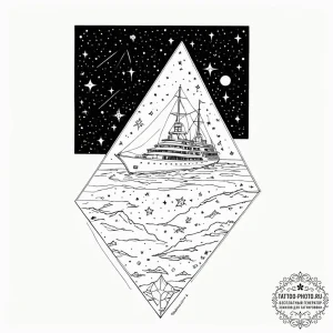 Tattoo sketch, yacht deck, holographic stars,... - эскиз тату (№1752425818_0, 13.07.2025 16:56) — tattoo-photo.ru