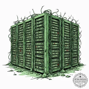 Tattoo sketch, zombie data server farm, a dar... - эскиз тату (№1752425901_0, 13.07.2025 16:58) — tattoo-photo.ru