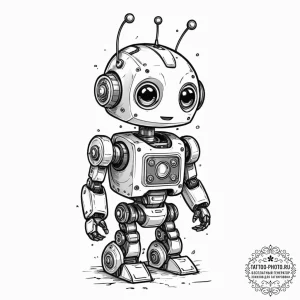 Tattoo sketch, youthful robot, learning gaze,... - эскиз тату (№1752426418_0, 13.07.2025 17:06) — tattoo-photo.ru