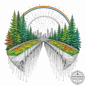 Tattoo sketch, rainbow bridge of data, a vibr... - эскиз тату (№1752426849_0, 13.07.2025 17:14) — tattoo-photo.ru