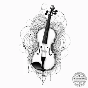 Tattoo sketch, virtuoso's violin, quantum str... - эскиз тату (№1752427370_0, 13.07.2025 17:22) — tattoo-photo.ru