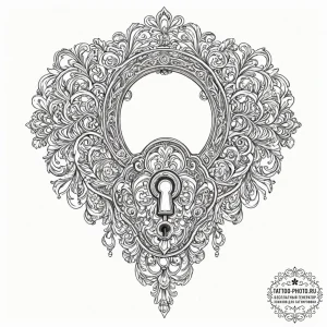 Tattoo sketch, an antique key unlocking a dig... - эскиз тату (№1752428502_0, 13.07.2025 17:41) — tattoo-photo.ru