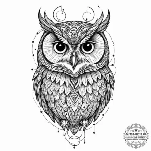 Tattoo sketch, owl, gaze of otherworldy visio... - эскиз тату (№1752428590_0, 13.07.2025 17:43) — tattoo-photo.ru