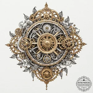 Tattoo sketch, whimsical clockwork bloom, a m... - эскиз тату (№1752428770_0, 13.07.2025 17:46) — tattoo-photo.ru