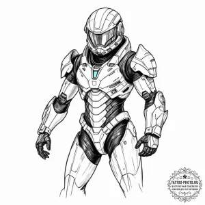 Tattoo sketch, andromeda in futuristic combat... - эскиз тату (№1752428899_0, 13.07.2025 17:48) — tattoo-photo.ru