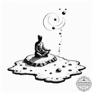 Tattoo sketch, zero-gravity zen garden, a min... - эскиз тату (№1752429536_0, 13.07.2025 17:58) — tattoo-photo.ru