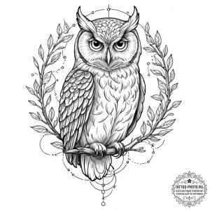 Tattoo sketch, enlightened owl, quantum glow,... - эскиз тату (№1752429965_0, 13.07.2025 18:06) — tattoo-photo.ru