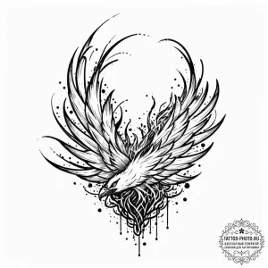 Tattoo sketch, phoenix ember, digital ash, a... - эскиз тату (№1752430396_0, 13.07.2025 18:13) — tattoo-photo.ru