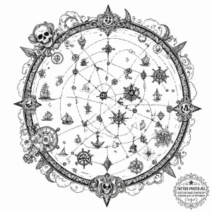 Tattoo sketch, pirate's digital treasure map,... - эскиз тату (№1752430831_0, 13.07.2025 18:20) — tattoo-photo.ru
