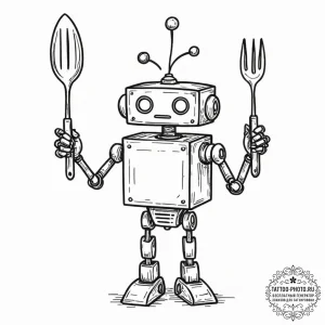 Tattoo sketch, kitchen utensil robot, a whims... - эскиз тату (№1752431436_0, 13.07.2025 18:30) — tattoo-photo.ru