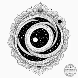 Tattoo sketch, unfurling universe scroll, an... - эскиз тату (№1752431695_0, 13.07.2025 18:34) — tattoo-photo.ru