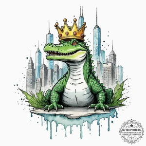 Tattoo sketch, an alligator wearing a crown o... - эскиз тату (№1752432297_0, 13.07.2025 18:44) — tattoo-photo.ru