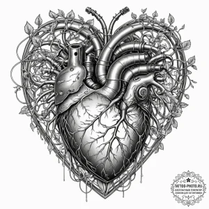 Tattoo sketch, transhuman heart, growing circ... - эскиз тату (№1752433247_0, 13.07.2025 19:00) — tattoo-photo.ru