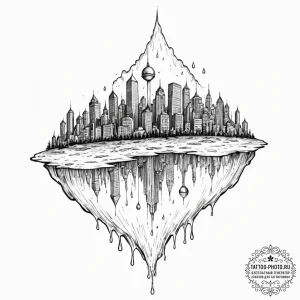 Tattoo sketch, distant city in a droplet, a s... - эскиз тату (№1752434109_0, 13.07.2025 19:15) — tattoo-photo.ru
