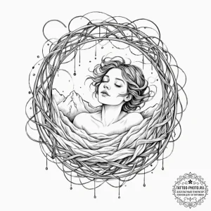 Tattoo sketch, oneiroi dream weave, a sleepin... - эскиз тату (№1752434457_0, 13.07.2025 19:20) — tattoo-photo.ru